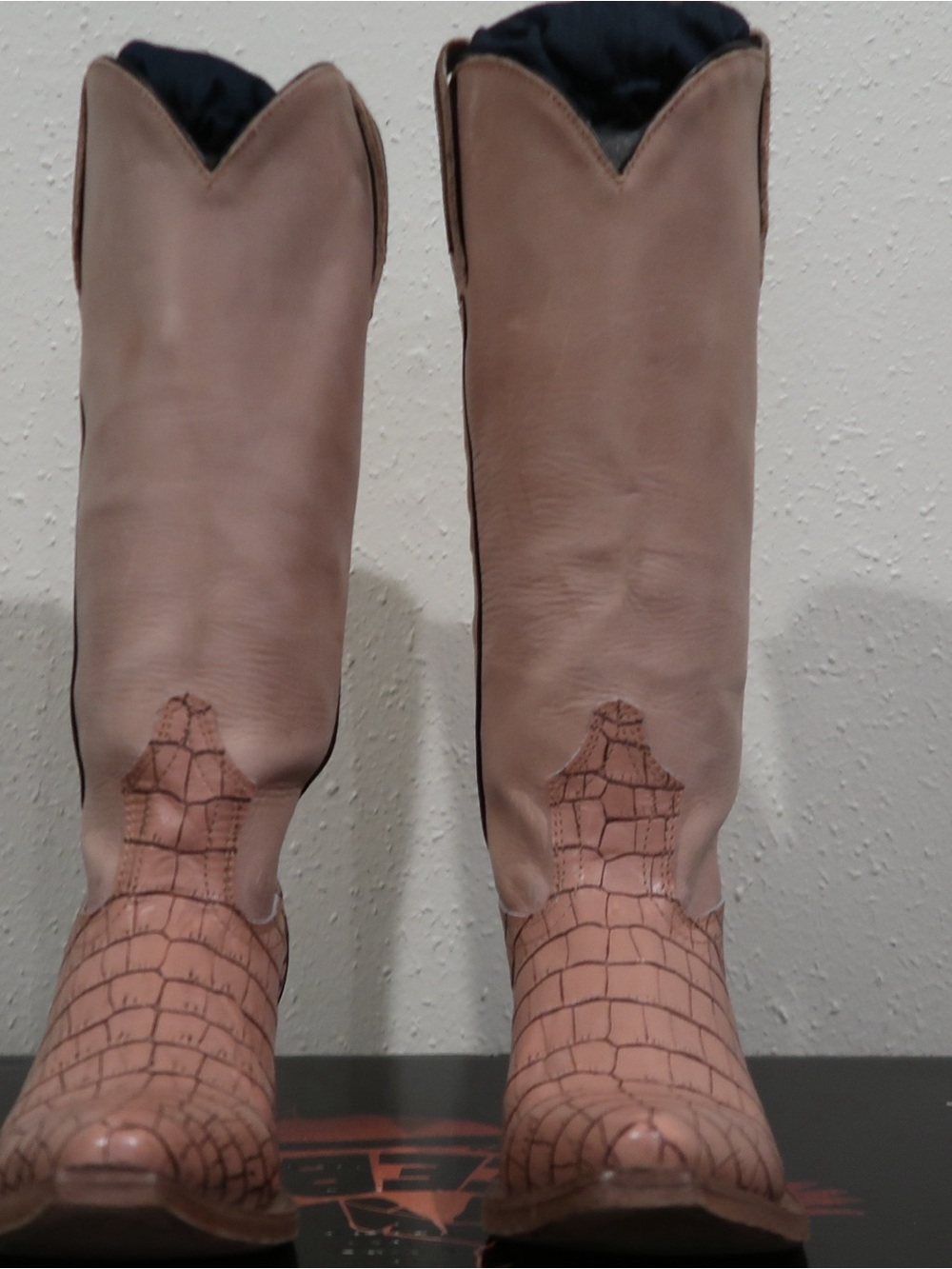 freebird Blush Pink Croc-Textured Mid-Calf Heeled Boots